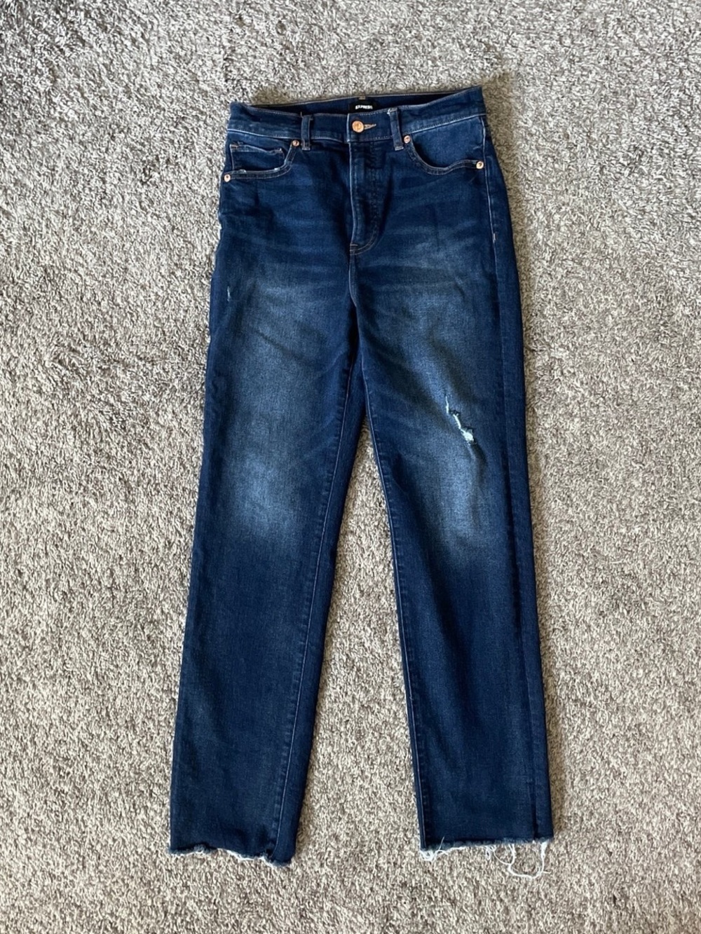 Express Women's Straight Leg Jeans in Dark Blue Denim